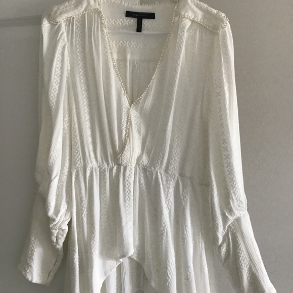 $289 STUNNING BCBGMAXAZRIA ivory puffed sleeve long cuffed blouse top small - Picture 1 of 1